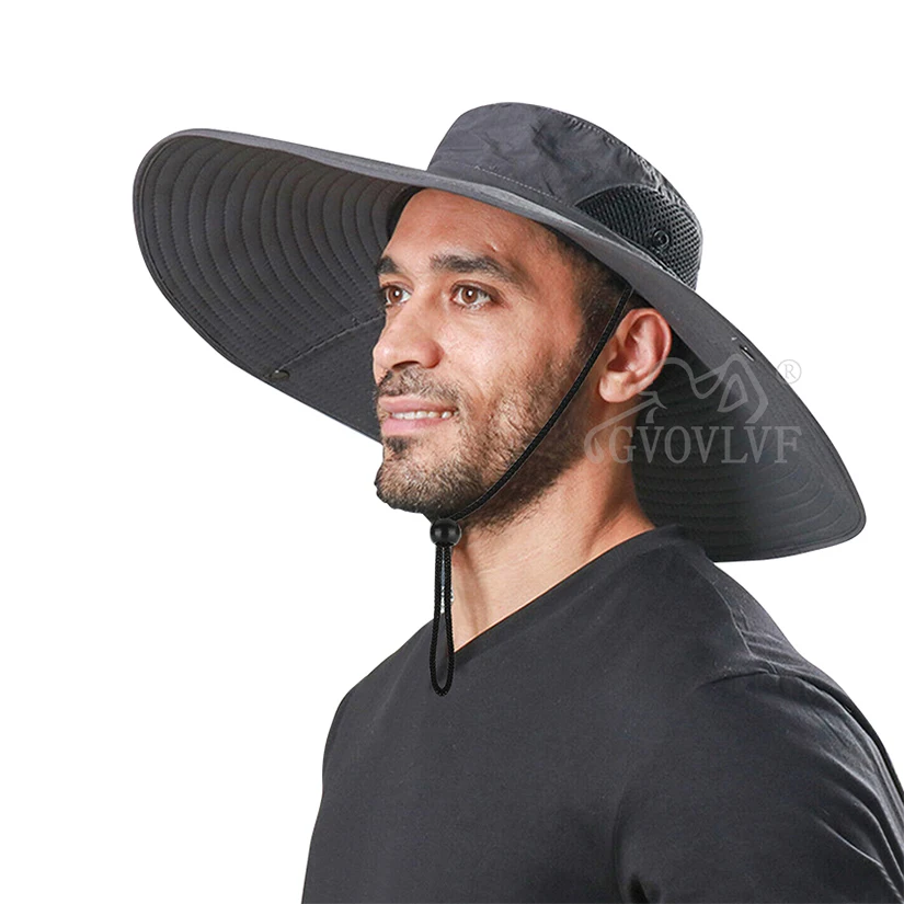 Golf Men Sun Hat Outdoor Bucket Mesh Wide Brim Boonie Hat UV Sun Protection Fishing Hiking Hats Mountain Climbing Gray and Khaki sports sun hats golf caps