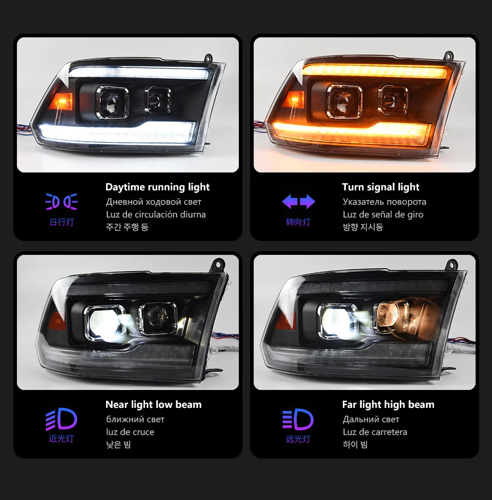 2 قطعة أضواء السيارات أجزاء ل دودج رام 1500 2500 3500 2009-2018 رئيس مصابيح LED العلوي LED المزدوج العارض تجميل