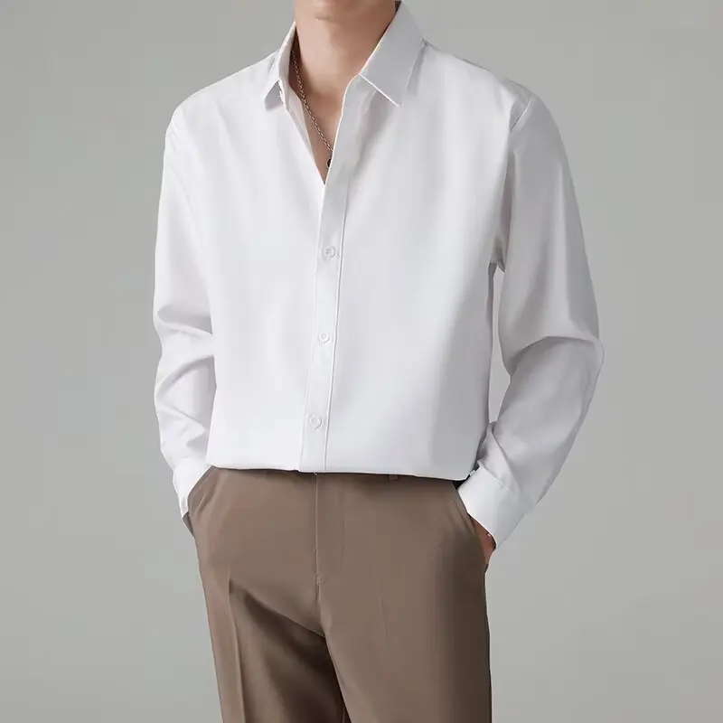 

Black Shirt Men's Long-Sleeved Autumn Trendy High-Grade Ruan Handsome Top Jacket Casual Ice Silk Classic White Shirt