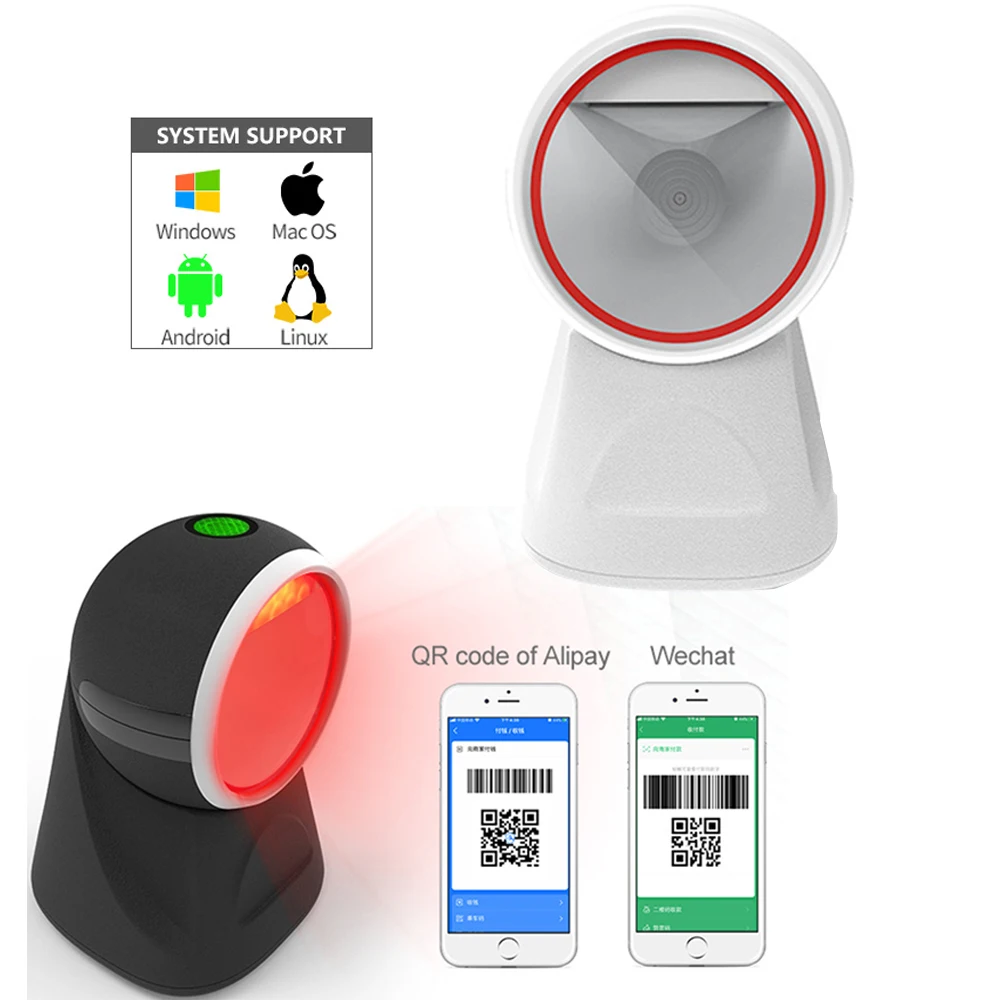 2D Desktop Barcode Scanner Handsfree 1D QR PDF417 Code With Adjustable Scan Head For PC POS Windows Linux Android |