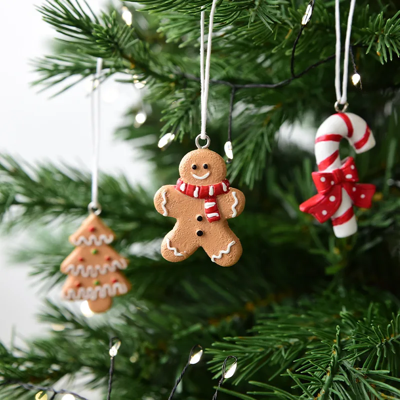 Christmas Decorations DIY Kit Resin Gingerbread Man & Candy Ornaments Set for Xmas Tree Home Party Festive Hanging Decor