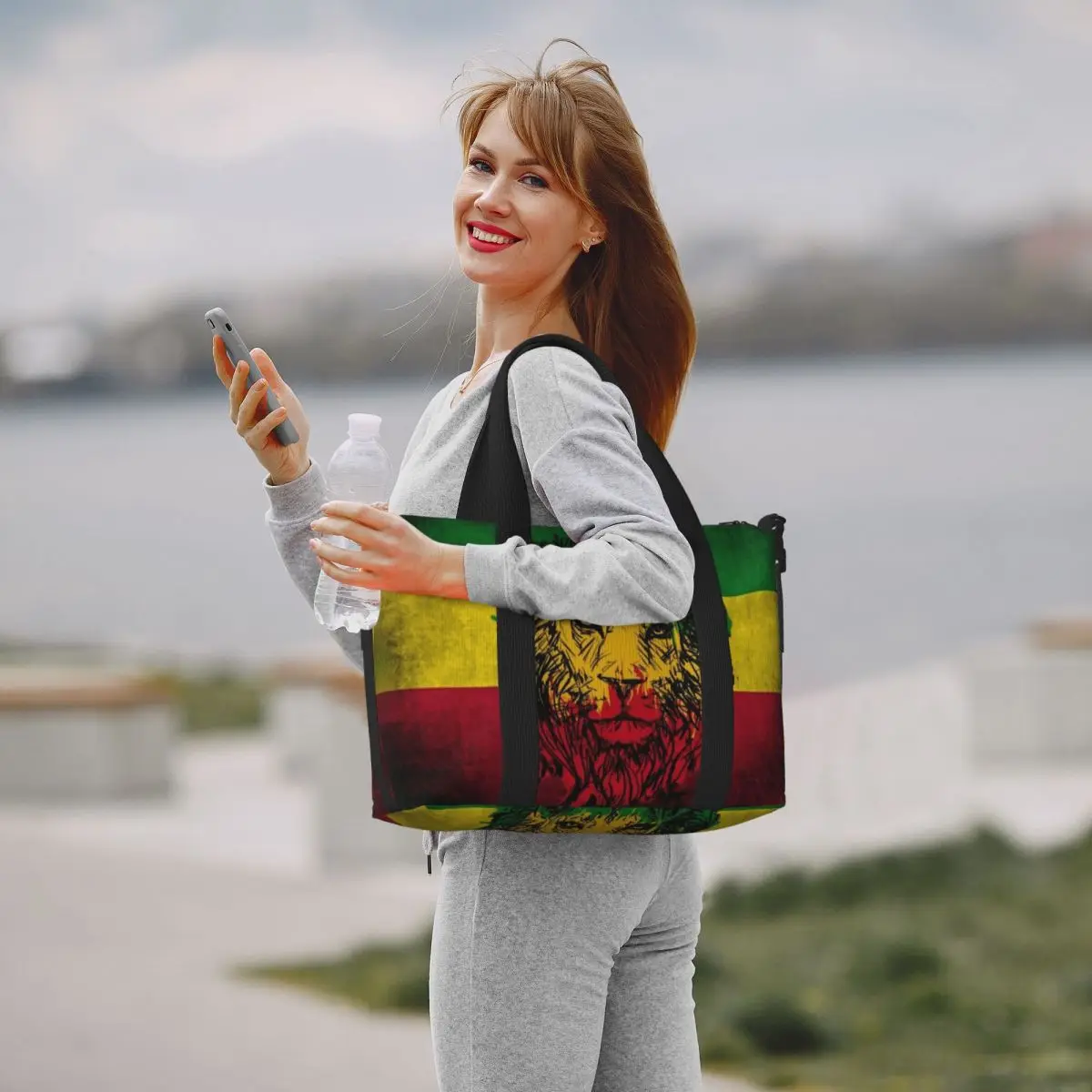 Lion Of Judah Rasta Jamaican Reggae Beach Tote Bag for Women Rastafarian Art Big Compartment Beach Gym Travel Bags