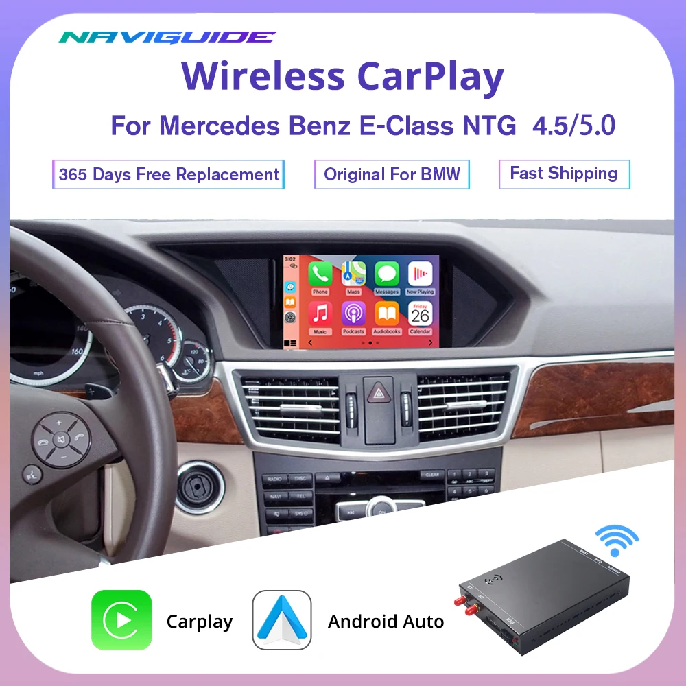

NAVIGUIDE Wired To Wireless Apple CarPlay Android Auto for Mercedes Benz E-Class 4.5 5.0, with Mirror Link AirPlay Function
