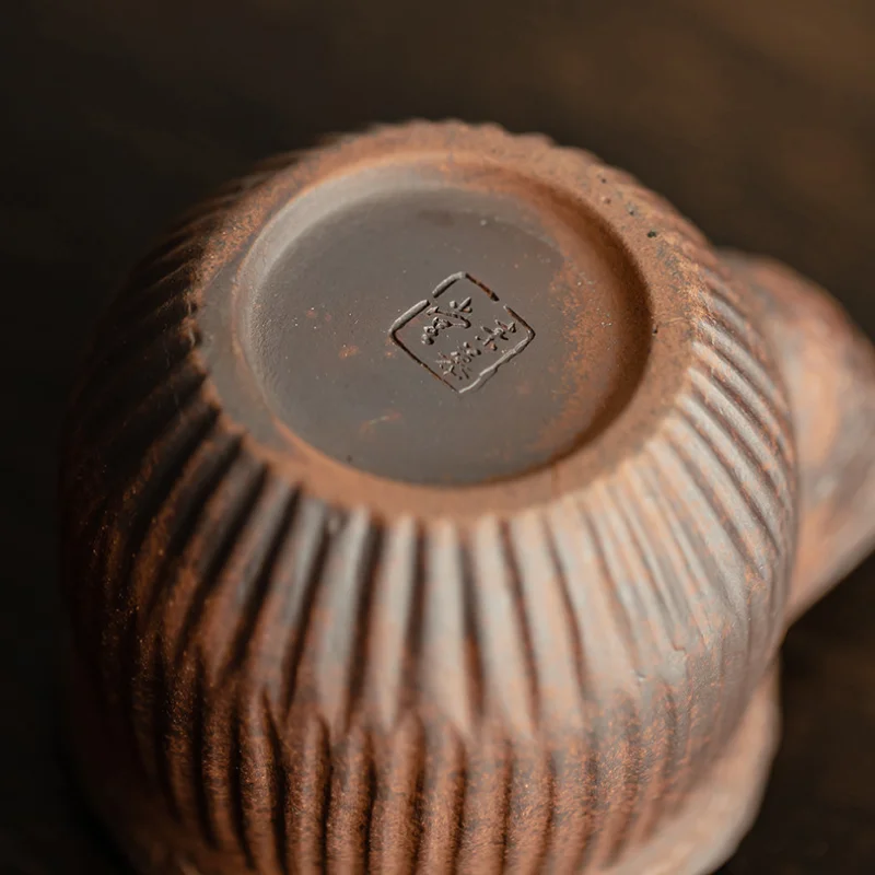 120ML Creative Old Rock Clay Teapot Handmade Stripe Coarse Pottery Pot Household Tea Making Kettle With Filter Tableware Craft