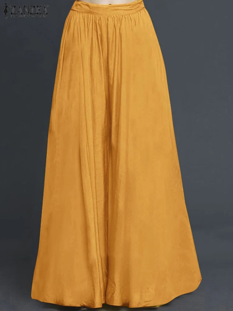 

Женские модные однотонные брюки ZANZEA, Осенние широкие брюки, повседневные винтажные расклешенные брюки, праздничные эластичные брюки большого размера