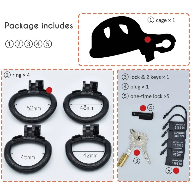 Lightweight 3D Resin Chastity Cage Device with 4 Penis Rings Long Time Wearable Bondage Gear BDSM Anti-cheat Sex Toys for Men