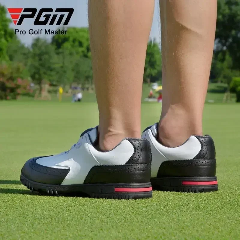 PGM Men Golf Shoes with Removable Spikes Skid-proof Men's Waterproof Sneakers Knob Strap Sports Shoes Top Layer Cowhide XZ240