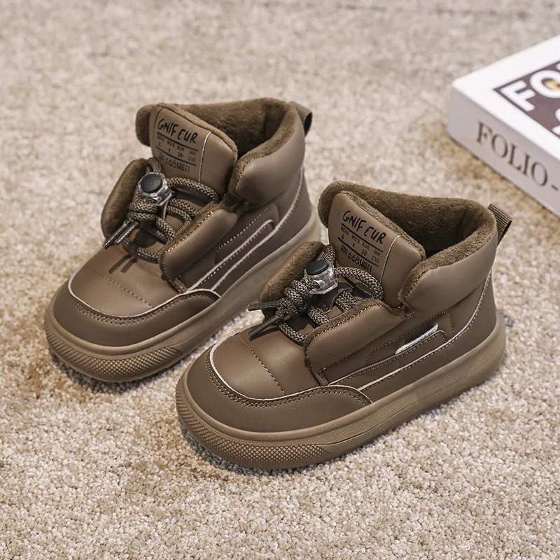 

Boy's Girl's Winter Warm Fur Lining Non-Slip Snow Shoes Ankle Flat Waterproof Outdoor Durable Plush Snow Boots for Kids