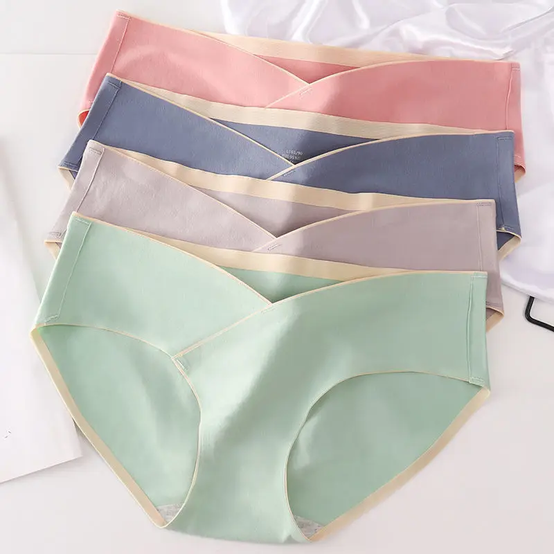 4pcs Cotton Maternity Panties High Waist Pregnant Panties Adjustable Belly Support Briefs for Pregnant Women Solid Color Panties