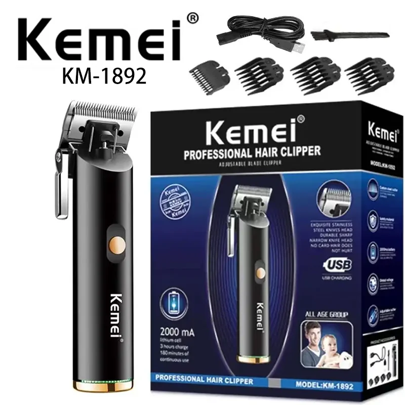 KM-1892 Kemei new modle electric rechargeable usb rechargeable barber professional hair clipper trimmer