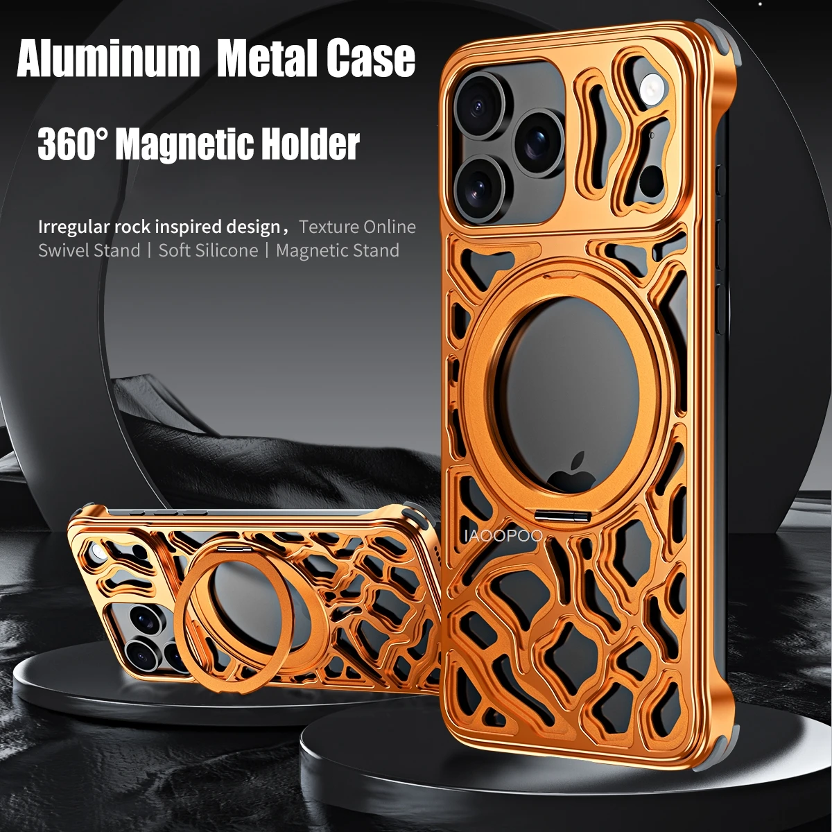 Funda De Metal De Aluminio De Roca Irregular De Moda Para IPhone 17 Pro funda-de-metal-de-aluminio-de-roca-irregular-de-moda-para-iphone-17-pro