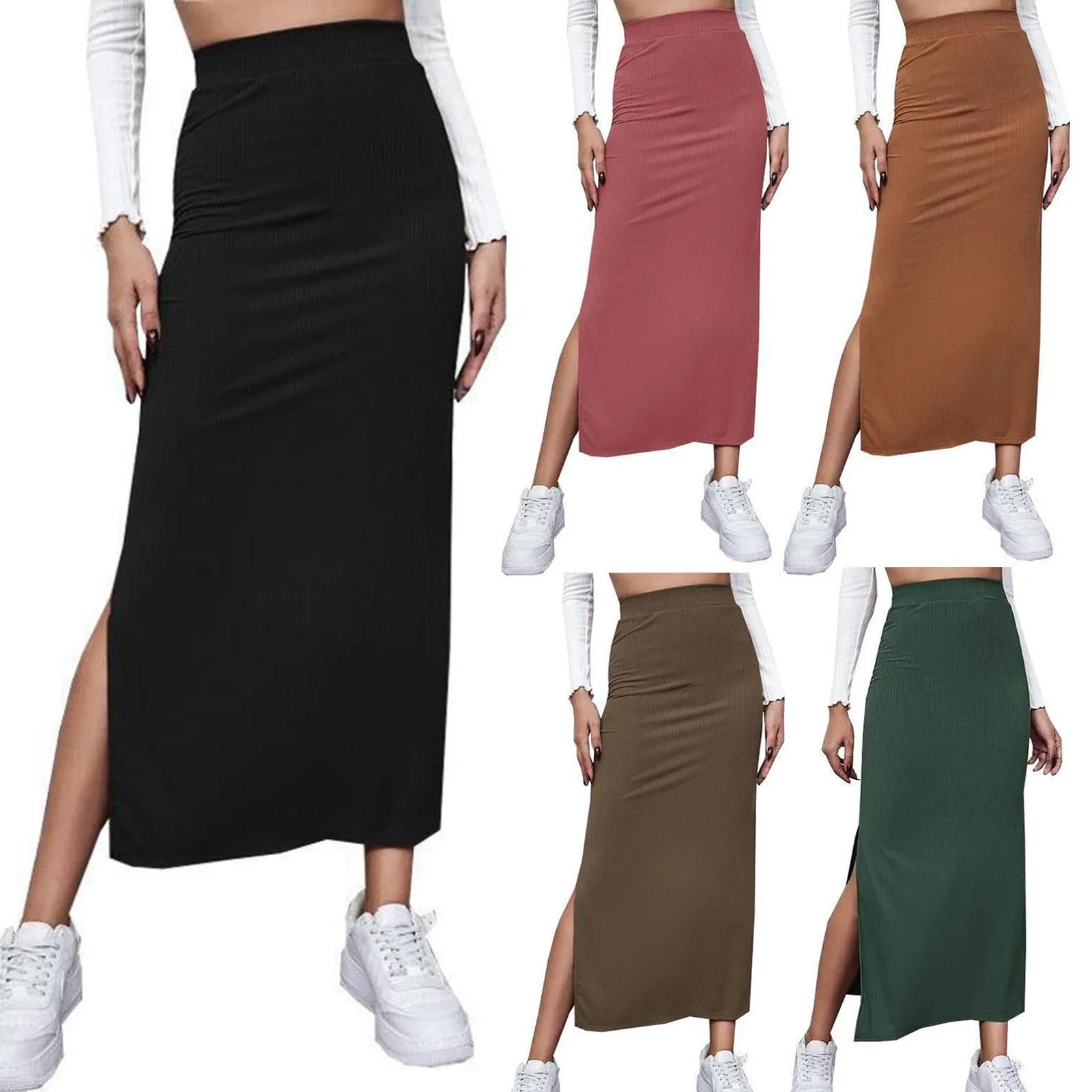 

High Waist Skirt Wrap Hip Skirt Elegant Office Lady Skirt High Waist Slim Fit Side Split Hem for Workwear Professional Attire