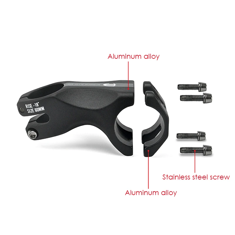 Matte Black Aero Aluminum Bike Stem - 18° 60mm Riser