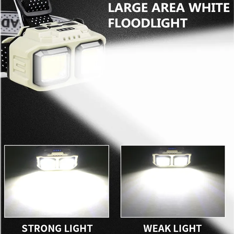 Head Flashlight Cob Headlamp Powerful LED Headlamps 18650 Rechargeable Battery Headlight Dual Light Source Head Torch Outdoor Waterproof Camping Lantern