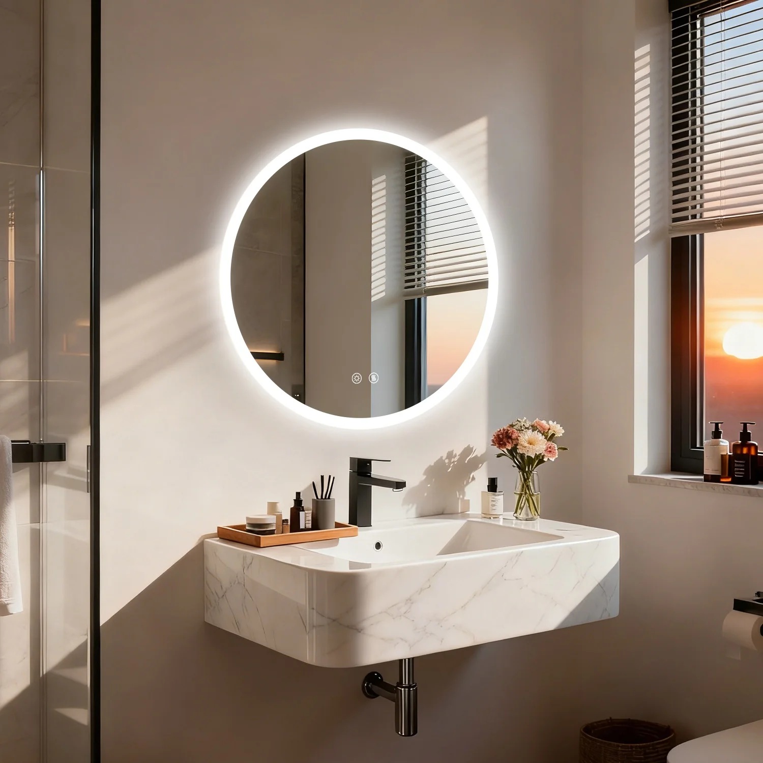50/60/70/80CM LED Round Bathroom Mirror Anti-Fog, Dimmable, Backlit Vanity Mirror for Wall 3 Colors, Memory Function