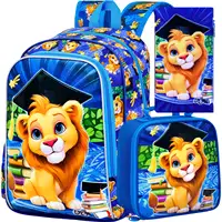 3Pcs Kids Backpack for Boys, 16" Lion Bookbag with Lunch Box, School Backpacks Set for Elementary Preschool Kindergarten 1