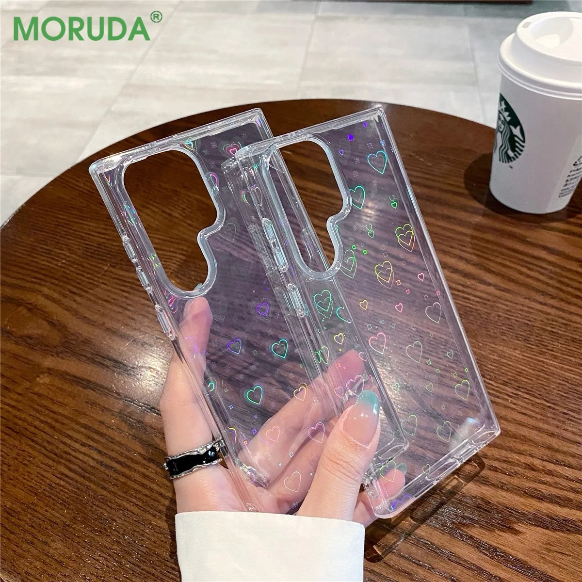 Laser Gradient Love Heart Clear Phone Case - Cute Protective Cover
