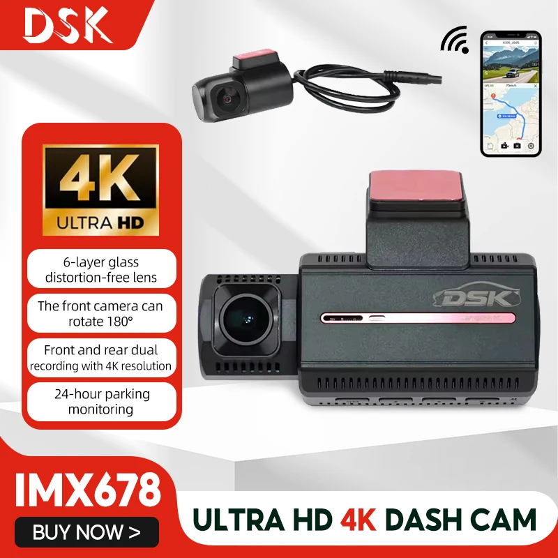 Mini 2-Inch Screen Ultra HD 4K Dash Cam 24-Hour Parking Monitoring G-Sensor Drive Recorder Infrared Night Vision Car DVR