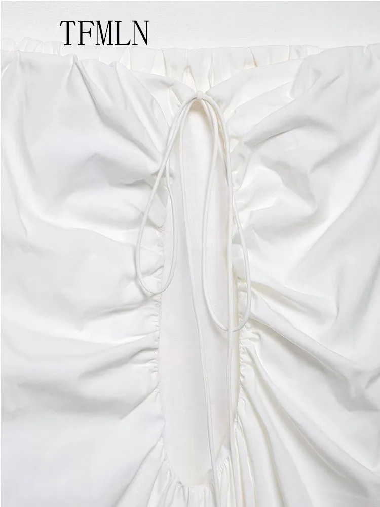 TFMLN Sweet 2025 Summer Women Backless Mini Dress Fashion Long Sleeve Slash Neck Loose Causal Chic Dress High Street Solid Dress