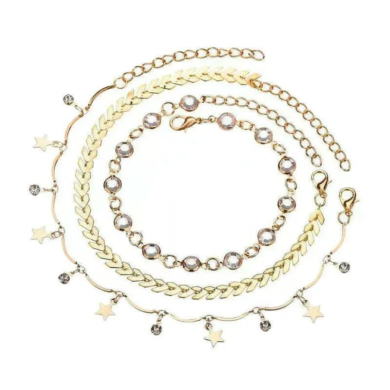 Girls Anklet Set 3Pcs Multi-layer Ankle Bracelet Foot Chain Beach Jewelry Gift for Women