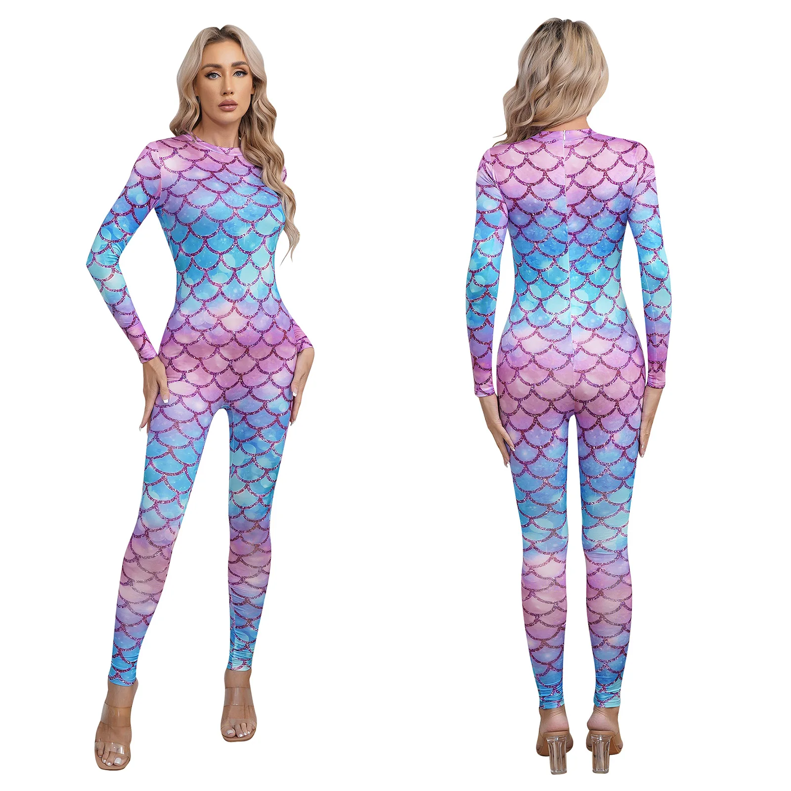 

Женский Блестящий купальник с длинным рукавом, на молнии