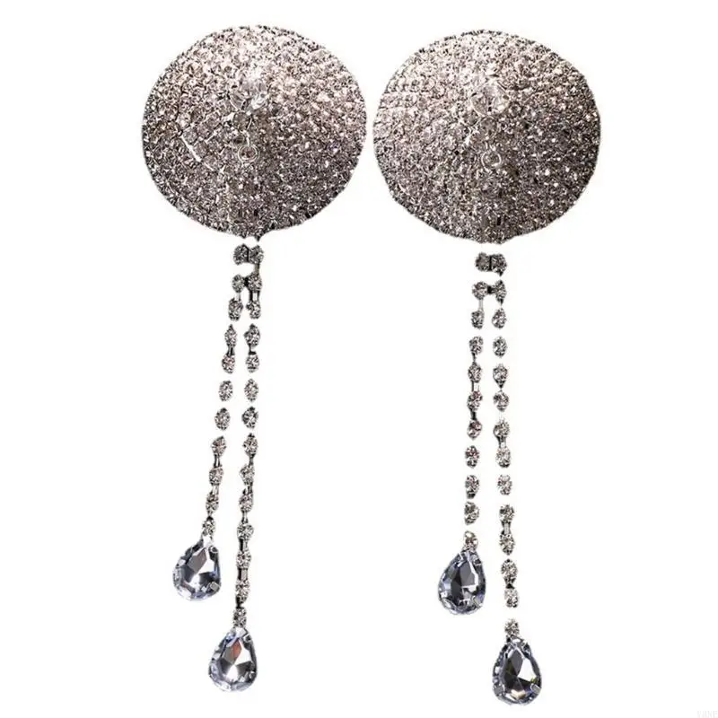 Y3NE Rhinestones Tassels Nipple Covers Reusable Pasties Raves Breast Petal Body Chain