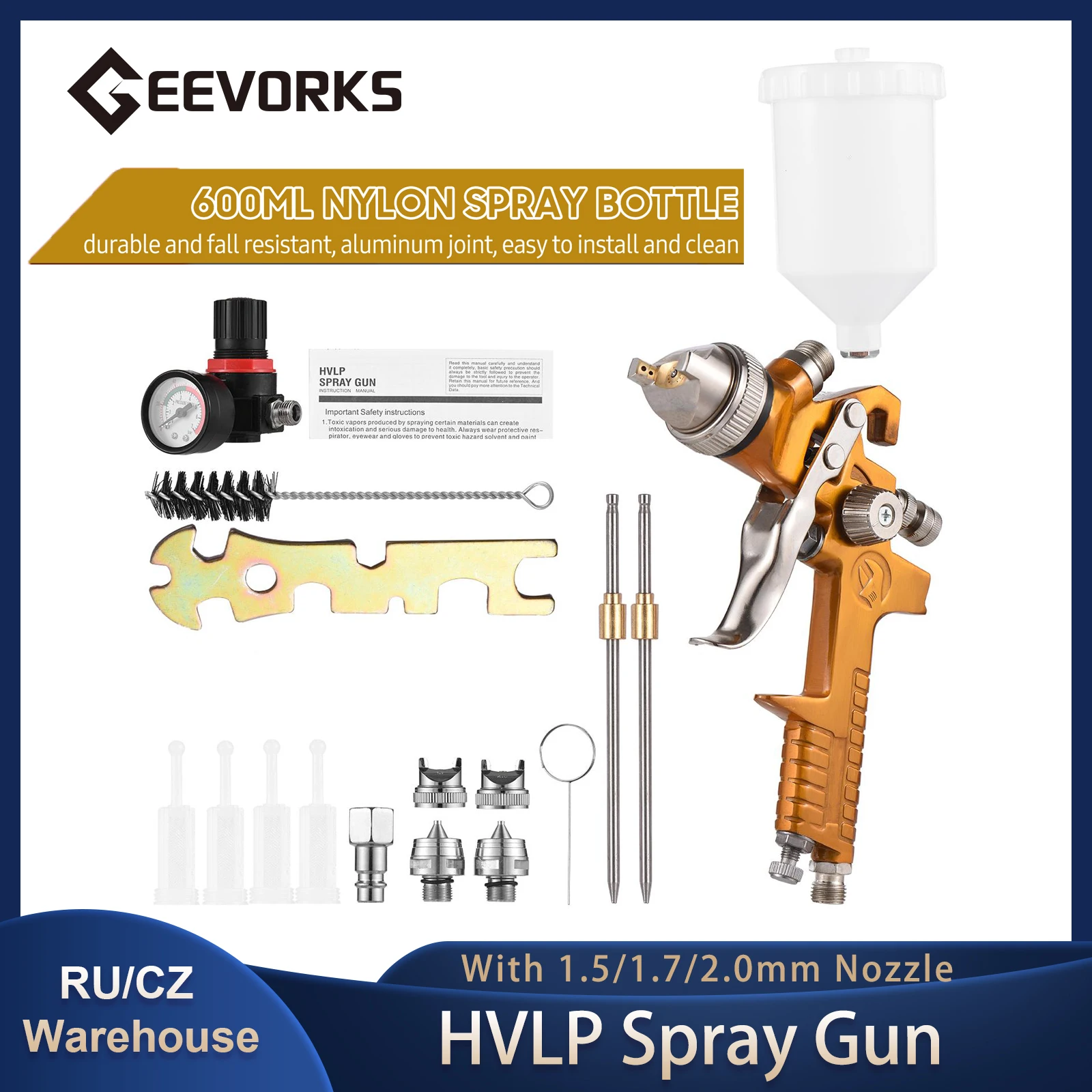 Geevorks Spray Gun Sprayer Gravity Feed Airbrush Paint Spray Tool