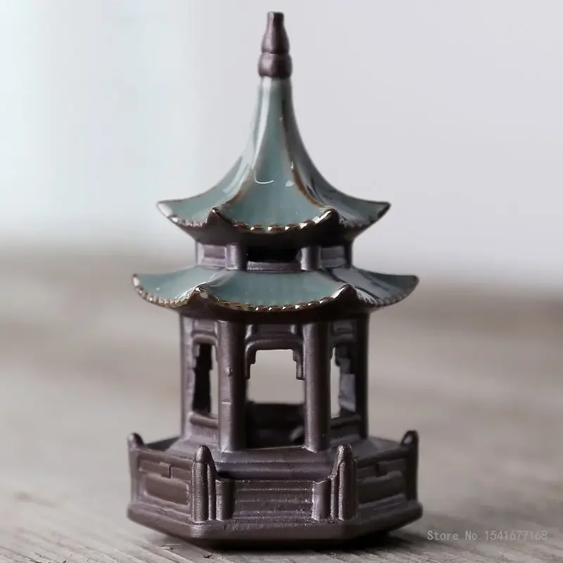 Hexagonal Pavilion Micro Landscape Small Pagoda Shape, Home Landscaping, Gardening, Aquarium Fish Tank, Tea Pet Accessories, 1Pc