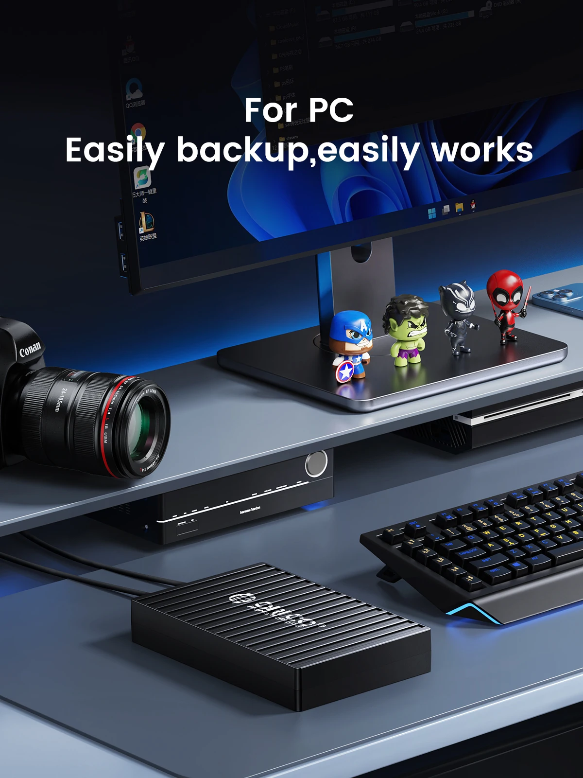 ORICO 3.5인치 HDD 케이스 타입 C 2.5인치 3.5 SATA 하드 드라이브 인클로저 SATA-USB 3.0 외장 하드 드라이브 리더기 (2.5/3.5인치 HDD SSD용)