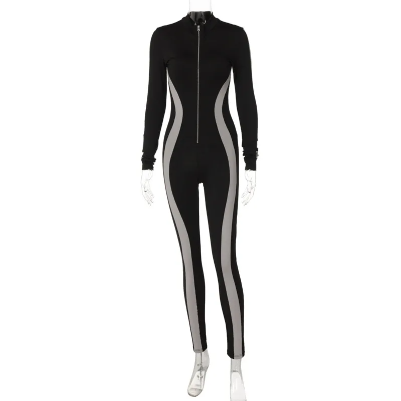BKLD Winter Outfits For Women 2023 New Fashion Patchwork Zipper Slim Fit Long Sleeve Jumpsuit Y2k Clothing Streetwear One Pieces