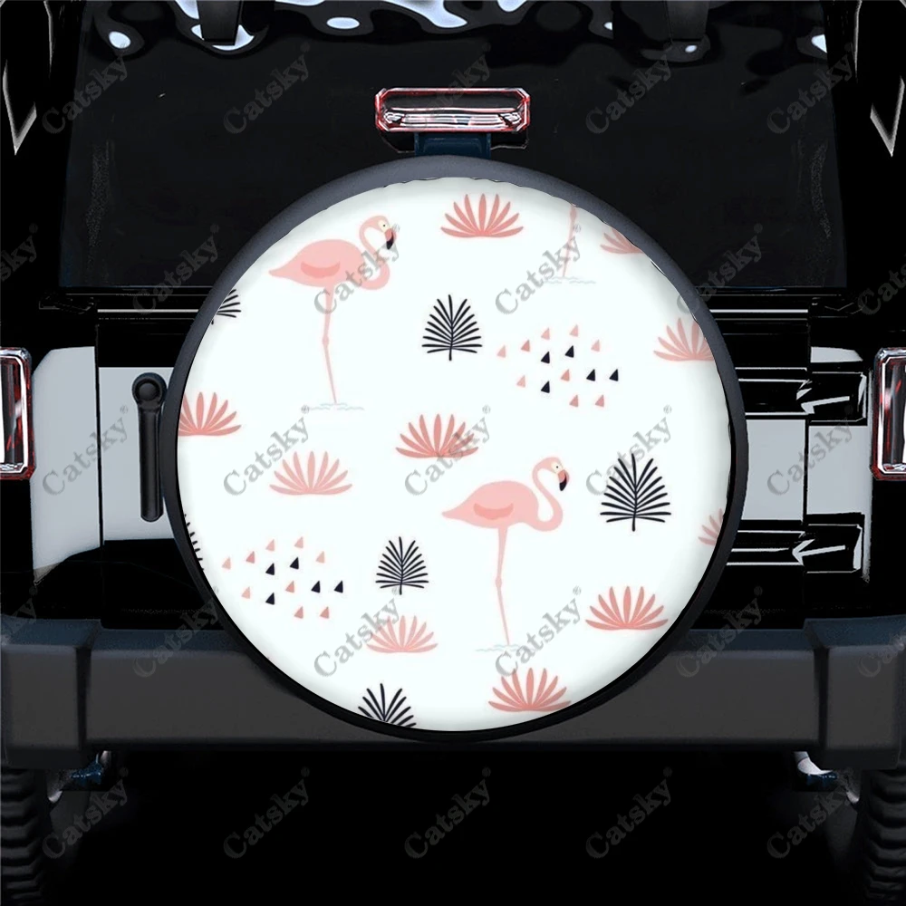 

Pink Flamingo Animal Car Accessories Spare Tire Cover Waterproof Wheel Auto Decoration Protect for Truck SUV Trailer 14-17in