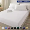 100% Cotton Fitted Bed Sheet with Elastic Band Solid Color Anti-slip Adjustable Mattress Cover for Single Double King Queen Bed 2