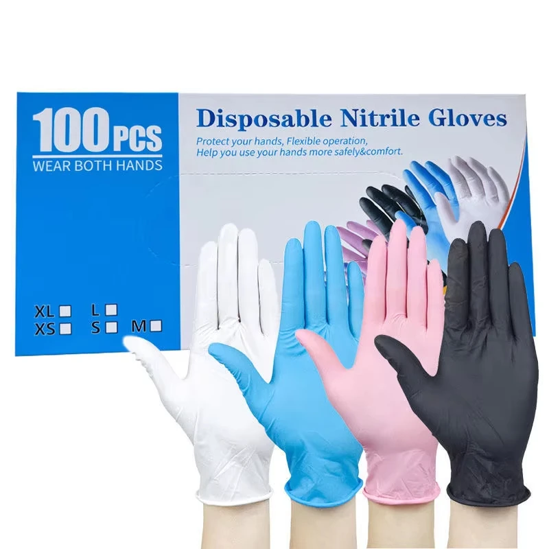Nitrile Gloves Disposable Black Pink 100PCS Latex Free Gloves for Cleaning Cooking & Esthetician Multipurpose Textured