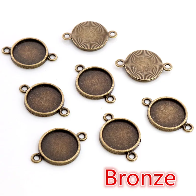 Round Bronze, Gold, and Silver Plated Cabochon Base Pendant - Simple Style, Double Hanging
