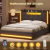 Queen Bed Frame with 4 Storage Drawers, Headboard and Storage, LED with Charging Station, No Box Springs Needed, Bed Frame 4