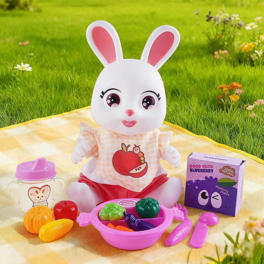 28cm 푸디 버니 주방 요리 장난감 세트 가정용품 시뮬레이션 주방용품 토끼 인..