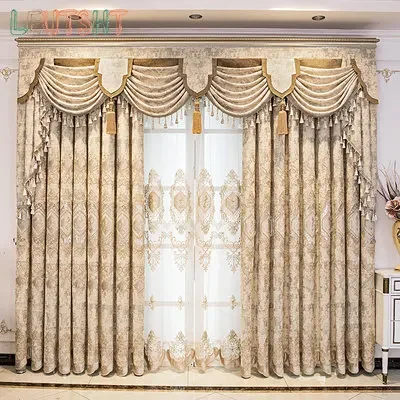 

European-style Curtains for Living Dining Room Bedroom High-end Embroidered Light Luxury Chenille Villa Valance Customization