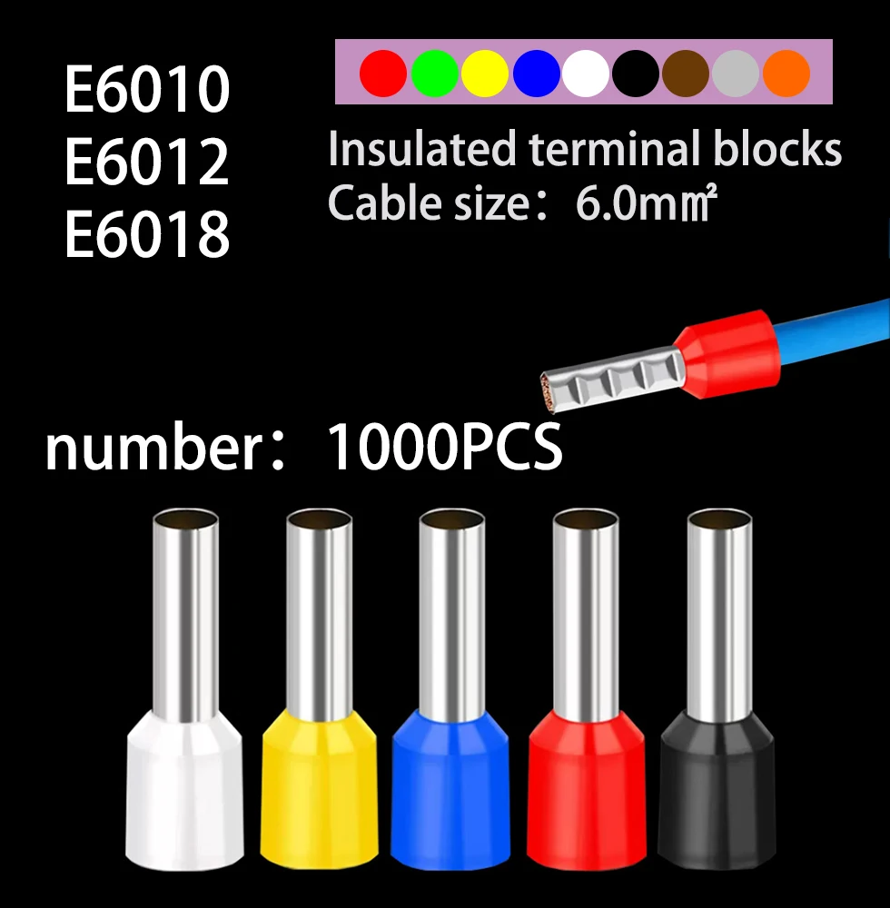 Pacote E6010 E6012 E6018 Isolado Vérulas Terminal Bloco Cabo End Fio Conector Elétrico Crimp Terminator 1000 Unidades