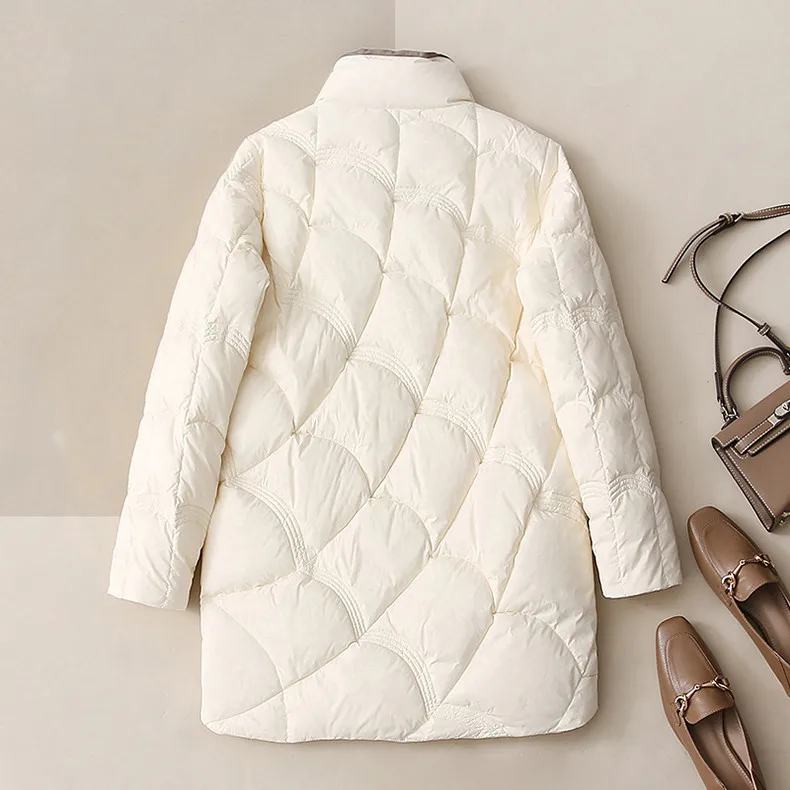 SEDUTMO Long Women Duck Down Jackets Ultra Light Winter Vintage Slim Coat Autumn Casual Warm Black Quilted Parkas ED2057