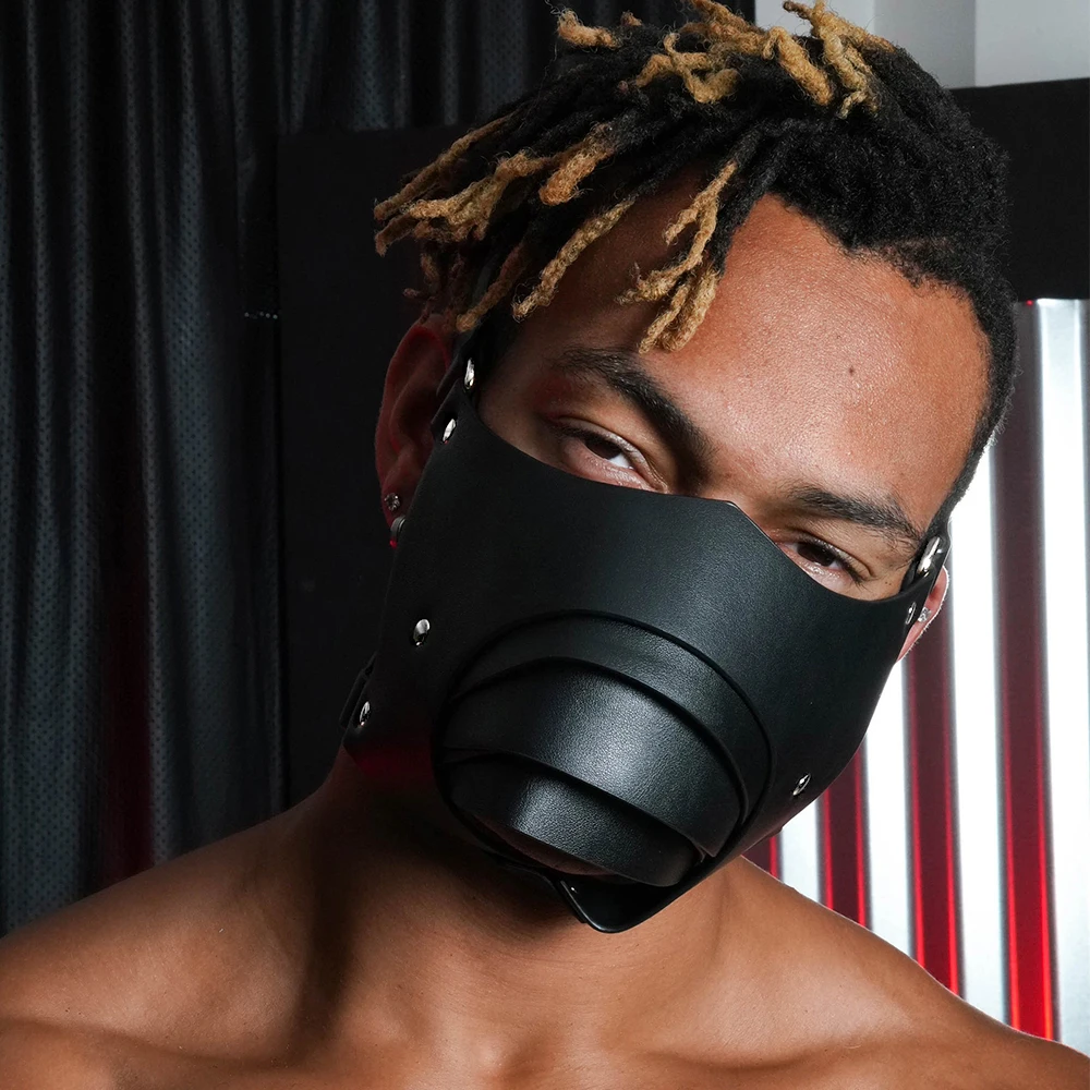 Mask PU Leather Handmade Adult Game Carnival Party Harajuku Cage Accessories For Men Gay Steam Punk Style Fetish masquerade mask half face mask game cosplay props