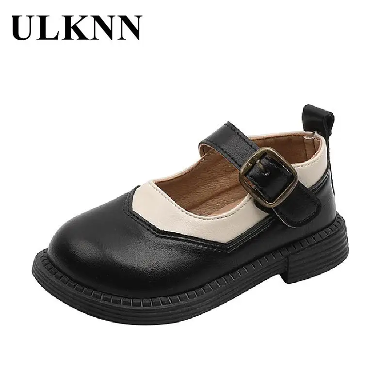 ULKNN Girl's Khaki Flats Children's Black Leather Shoes 2023 Spring Baby Flat With Soft Leather Shoe Infant Anti-Slippery Child girl s flat shoes candy color princess little leather shoes soft bottom single shoes for kids pink beige khaki 2 12t