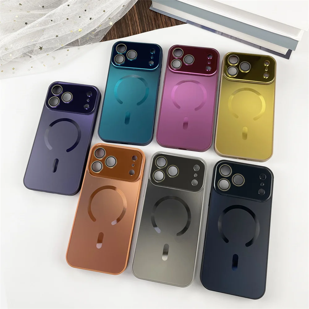 Luxury Laser Matte Glass Phone Case with Full Lens Protection and MagSafe Compatibility