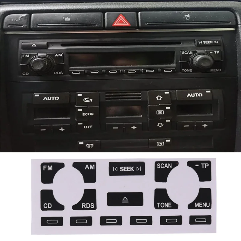 Car Radio Stereo Worn Peeling Button Repair Decal Stickers Black Car Accessories interior for Audi A4 B6, B7/ A6/ A2 and A3 8L/P