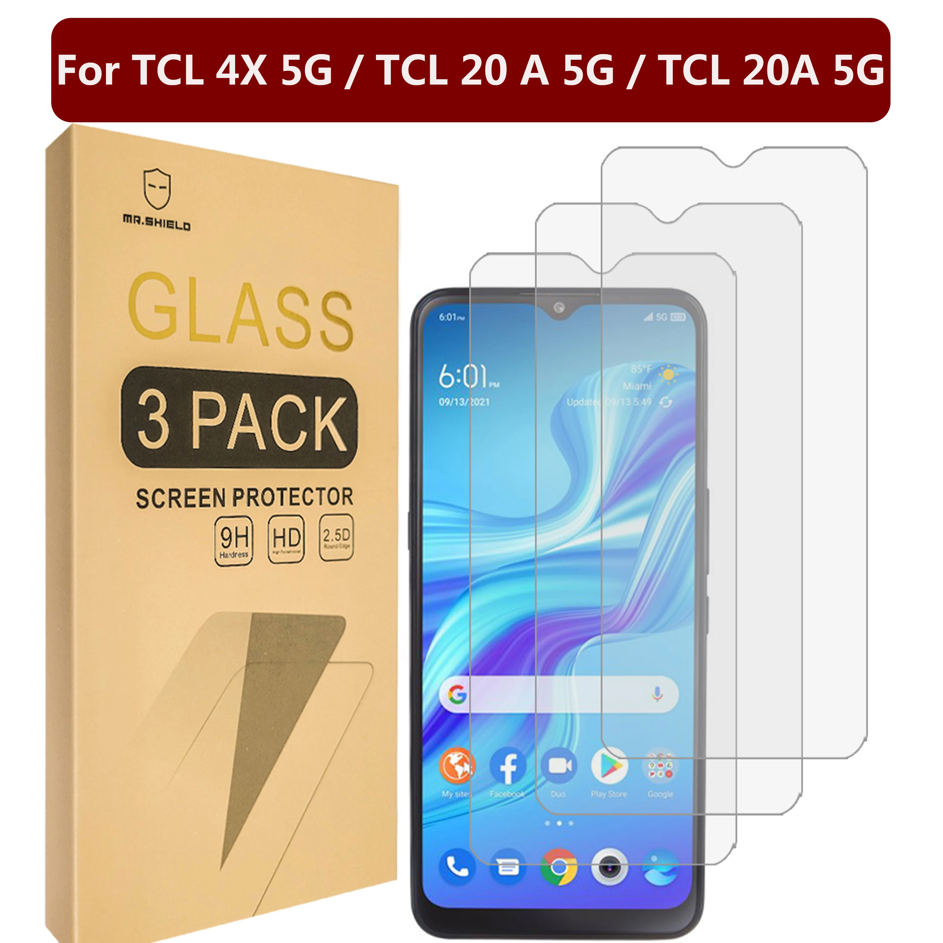 

Mr.Shield [3-Pack] Designed For TCL 4X 5G / TCL 20A 5G / TCL 20 A 5G [Tempered Glass] Screen Protector [9H Hardness]