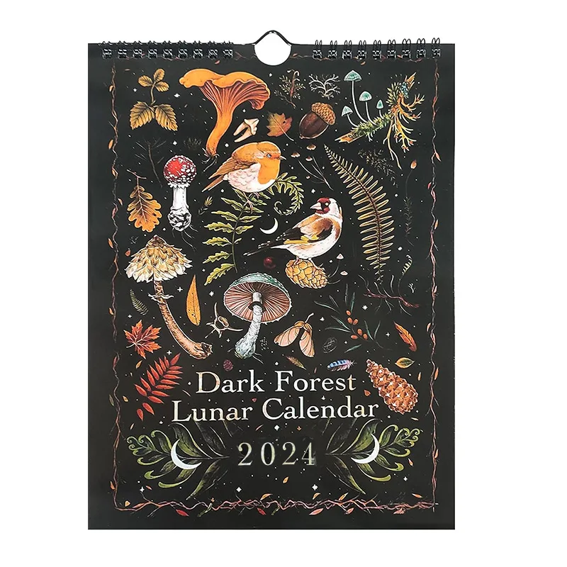 2024 Dark Forest Calendar Creative Illustrated Wall Lunar Calendars Astrology Moon Calendar Butterfly Dog Cat Mushroom Calendar