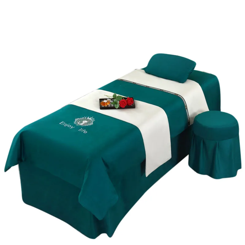 Luxury Beauty Salon Bedspread 4pcs/set High-grade Massage Spa Bedskirt, Pillowcase, StoolCover, Dulvet Cover Beddings Sets