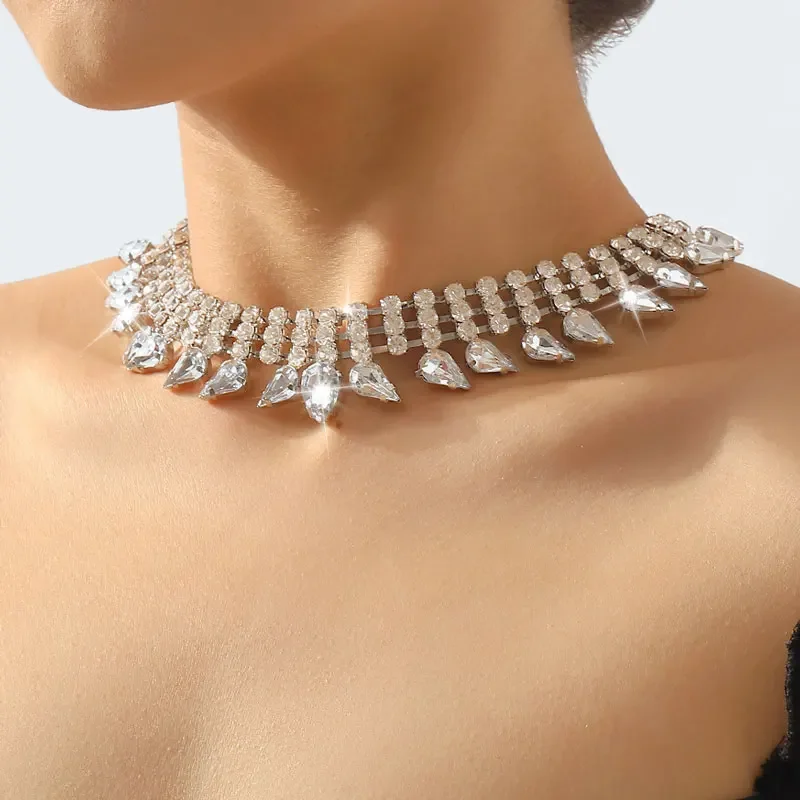 Multi-layered Water Drop Women's Necklace Full of Rhinestones Gorgeous Fashion Banquet Exaggerated Necklace For Woman Jewelry