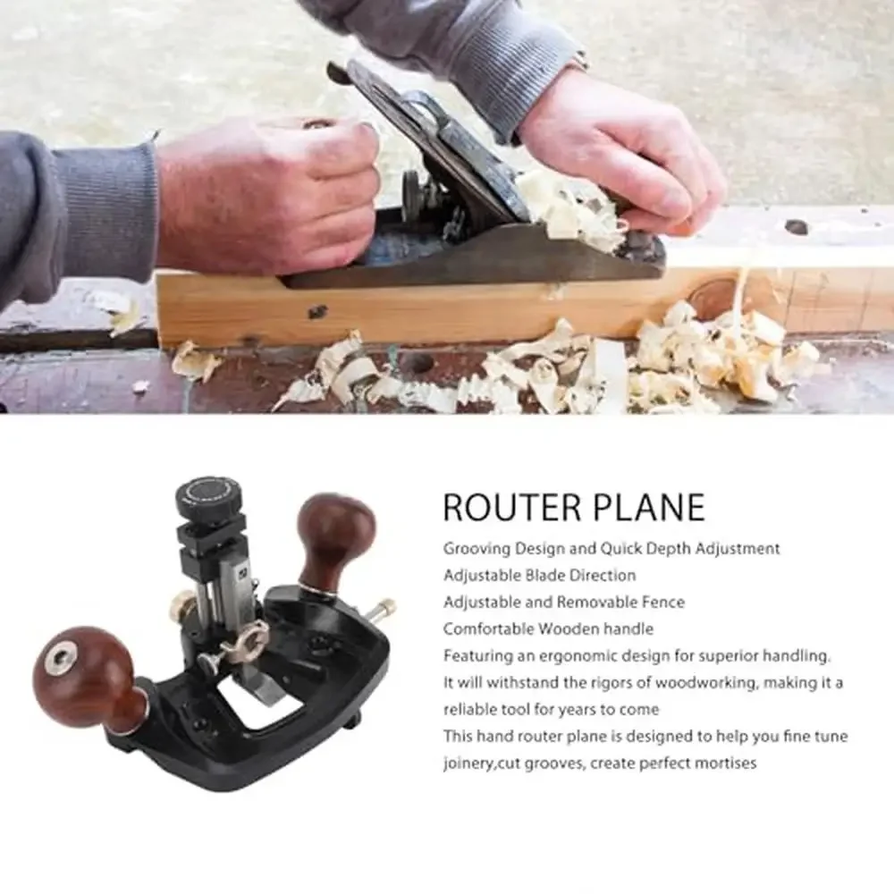 Adjustable Woodworking Router Plane with Carbon Steel Blade Trimming and Grooving Wood Surfaces Ergonomic Design Precision Tasks