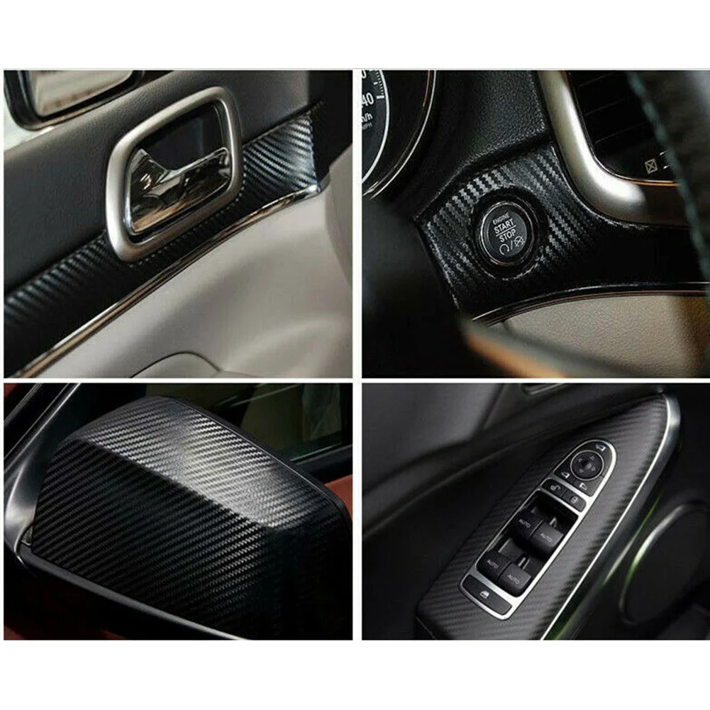 

Car Carbon Fiber Sticker 1pcs 50x12Inch Black Carbon Fiber Panel Vinyl B Pillar Door Handles For Center Console