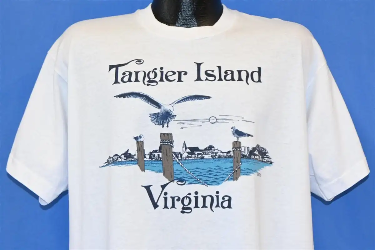 T-Shirt Anni '90 Tangier Island Virginia Seagull Chesapeake Bay Ocean